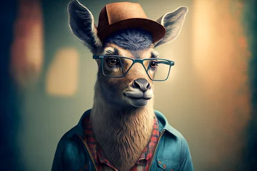  Hipster animal in clothes and hat. Generative AI  © Oleksandr