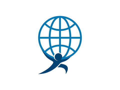 logo vector illustration of a person lifting a modern globe