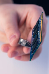 Technician fixing computer. Repair and upgrade concept of laptop. Workshop background