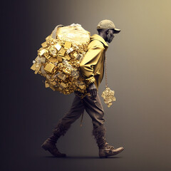 3d render of a person carrying gold bag