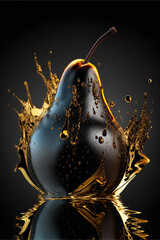 pommes et poires design noir et or