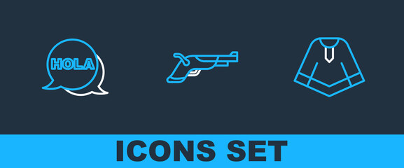 Set line Poncho, Hola and Vintage pistols icon. Vector © vector_v