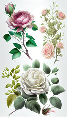 Rose in Aerosol paint, Flower Illustration Set. Invitations and Cards. Generative AI