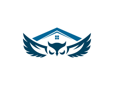 owl and house illustration vector logo