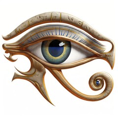 Detailed illustration of Egyptian religious eye of Horus wedjat udjat isolated on a white background, generative ai - obrazy, fototapety, plakaty
