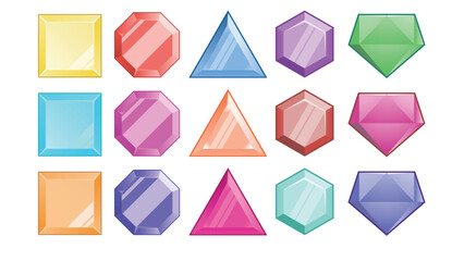 Game ui elements. set of  colorful jewels on white background