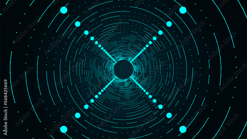 Poster abstract wireframe tunnel. vector wormhole. 3d portal grid. futuristic fantasy funnel.