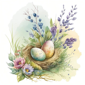Wasserfarben-Osternester f&uuml;r eine fr&ouml;hliche Osterzeit - Generative AI