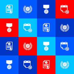 Set Certificate basketball award, Award with, Basketball medal and on sport calendar icon. Vector