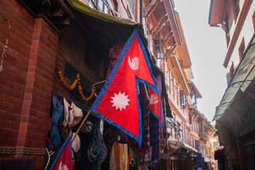 Nepal flag in Bhaktapur Durbar Square, Nepal