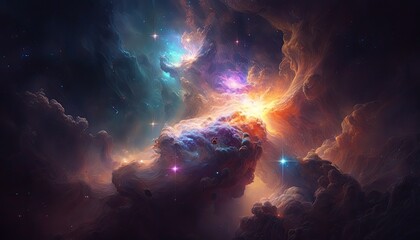 Fototapeta na wymiar Stunning realistic wallpaper of a Nebula. Deep space, starry, astrophotography, universe, cosmus, space background. Generative ai