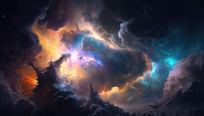 Obraz na płótnie Canvas Stunning realistic wallpaper of a Nebula. Deep space, starry, astrophotography, universe, cosmus, space background. Generative ai