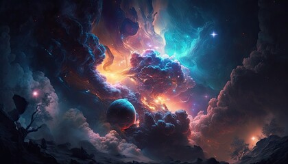 Obraz na płótnie Canvas Stunning realistic wallpaper of a Deep space, starry, astrophotography, universe, cosmus, space background. Generative ai