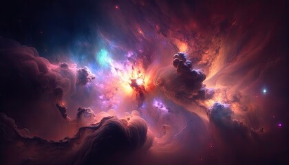 Naklejka na ściany i meble Stunning realistic wallpaper of a Nebula. Deep space, starry, astrophotography, universe, cosmus, space background. Generative ai