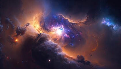 Obraz na płótnie Canvas Stunning realistic wallpaper of a Nebula. Deep space, starry, astrophotography, universe, cosmus, space background. Generative ai