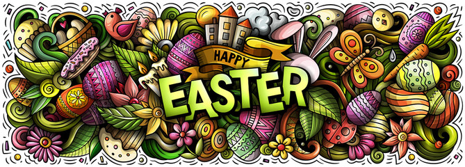 Happy Easter detailed lettering cartoon illustration