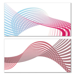Wavy lines or ribbons on a white background. Installed. Multicolored striped gradient. Creative unusual background with abstract gradient wave lines for creating trendy banner, poster. Vector eps