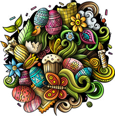 Happy Easter detailed cartoon illustration