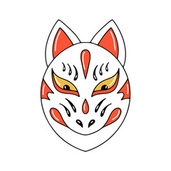 Traditional japanese culture mask of kitsune theatre stylized face flat graphic vector illustration isolated on white background