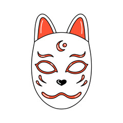 Traditional japanese culture mask of kitsune theatre stylized face flat graphic vector illustration isolated on white background