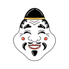 Traditional japanese culture mask of daikokuten theatre stylized face human flat graphic vector illustration isolated on white background