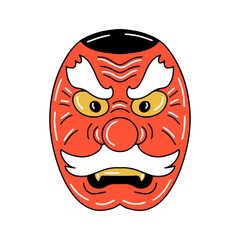 Traditional japanese culture mask of tengu theatre stylized face human flat graphic vector illustration isolated on white background