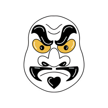 Traditional japanese culture mask war god design theatre stylized face human flat graphic vector illustration isolated on white background