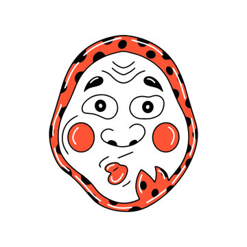 Traditional japanese culture mask of hyottoko theatre stylized face human&nbsp;flat graphic vector illustration isolated on white background