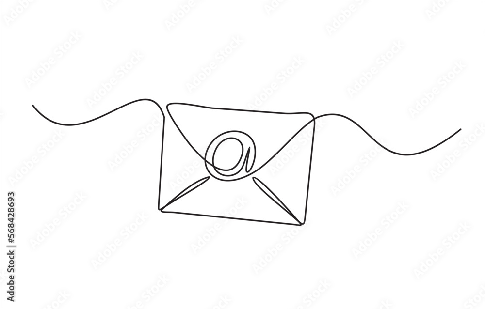 Aufkleber continuous one line drawing of email message post letter send illustration sketch outline drawing.on