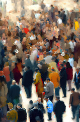 Crowds, abstractions, modern oil paintings. Generative AI.
