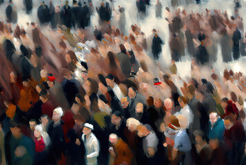 Crowds, abstractions, modern oil paintings. Generative AI.
