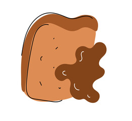 Chocolate Toast, Bread with chocolate creamy spread, weekend morning  coffee, Vector doodle set illustration. 