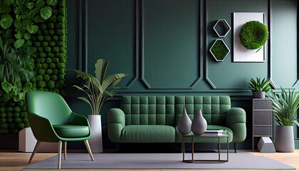 Green vertical wall  in a modern living room