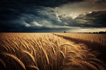 Field of ripening wheat in summer day, ai