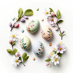 Huevos de pascua rodeados de flores