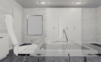 Open space office interior with like conference room. Mockup. 3D rendering.. Mockup.   Empty paintings