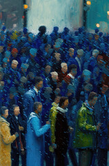 Crowds, abstractions, coldness, modern oil paintings. Generative AI.
