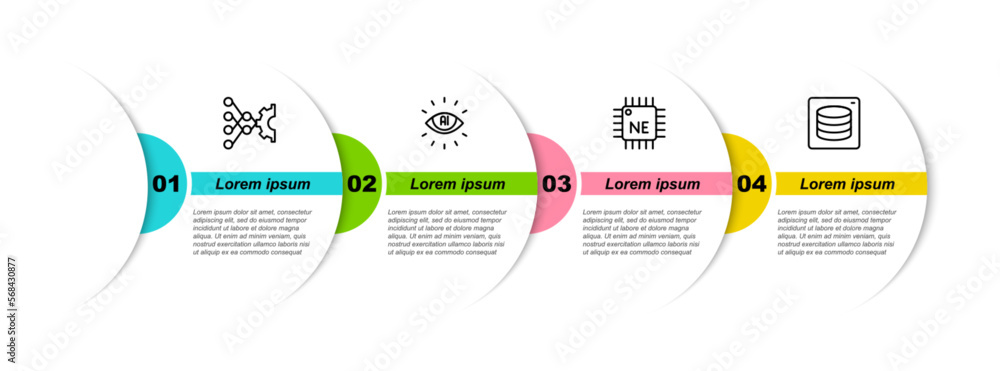 Poster set line neural network, artificial intelligence ai, processor cpu and server, data. business infogr