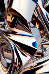 Silver background made of metal and foil, shimmering with colors and reflections, generative ai