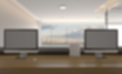 Naklejka premium Modern office building interior. 3D rendering.. Abstract blur phototography.