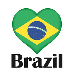 Love Brazil. Text with flag a heart sign