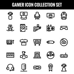 Gamer Icon Set collection, online game icon set. Collection of outline E sports Line Icons. Vector illustration on a white background - vector