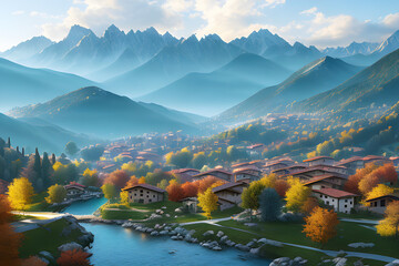 Landscape of a valley in the mountains