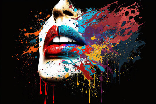 sexy lábio de mulher colorido  arte abstrata