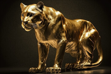 puma dourada com olhar altivo  objeto decorativo para casa , simbolo de poder e garra 