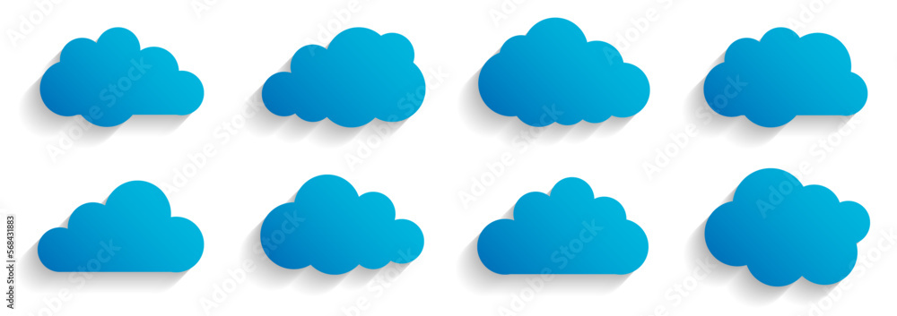Poster set paper blue clouds with shadows – for stock vector