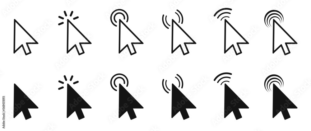 Fototapete set of flat cursor icons in arrow form, cursor signs – stock vector
