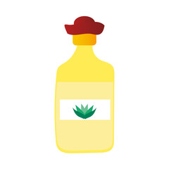 Cartoon bottle of tequila on white background for celebration design. Vector illustration design. Isolated object.
