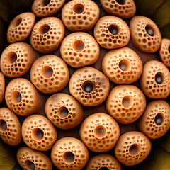 Obraz premium Lotus Seeds Texture Background, Many Small Holes, Trypophobia Abstract Generative AI Illustration