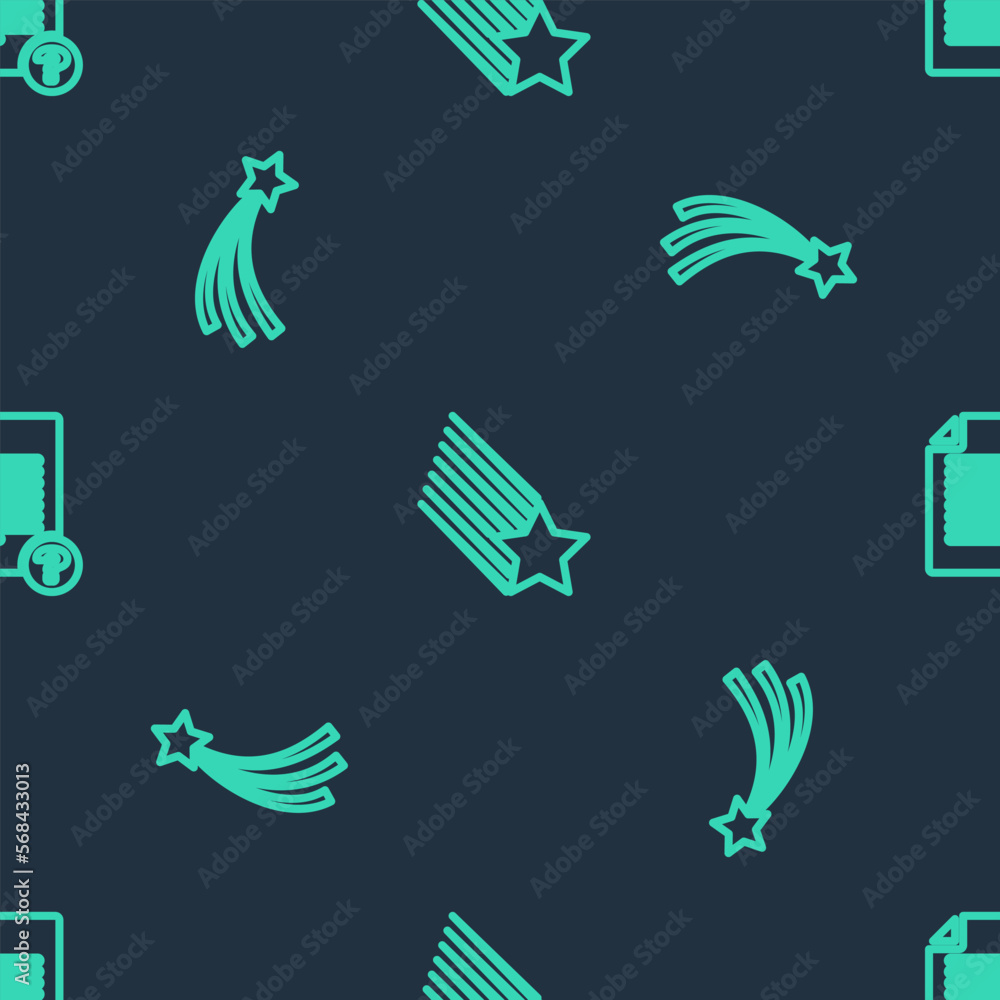 Poster set line falling star, and unknown document on seamless pattern. vector